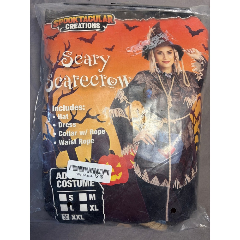 Spooktacular Creations Scary Scarecrow Adult Costume Brown Dress Hat XXL